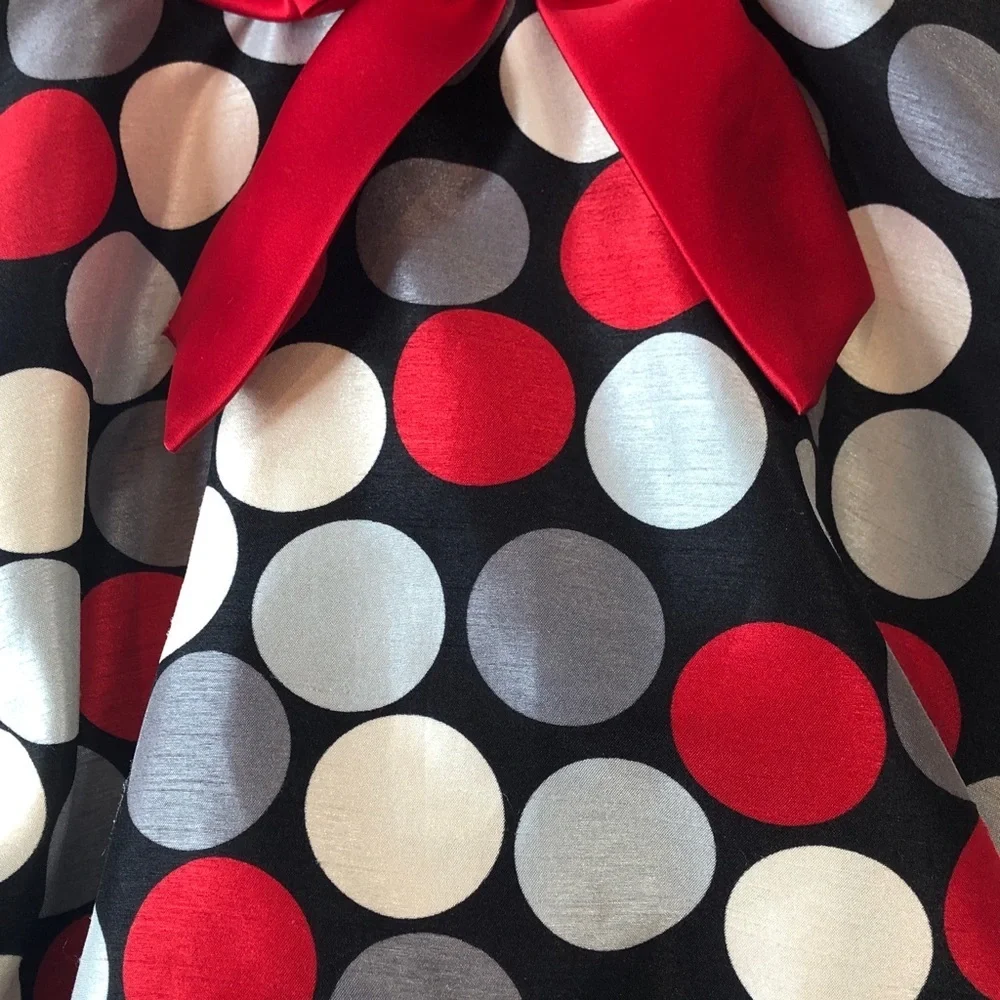 Ashley Ann Christmas Dress Black Velvet Red Gray White Dot Skirt Girls 8 NWOT